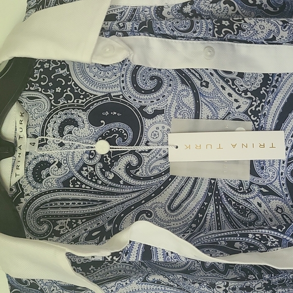 Trina Turk Paisley Blue White Silk Dress - Picture 6 of 7